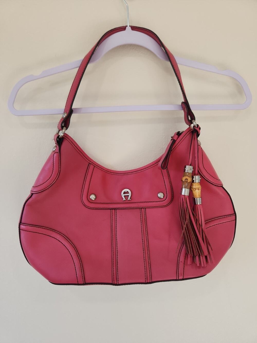 Etienne Aigner Pink Leather Tassel Hobo Shoulder Bag Purse Western